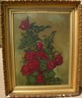 Antique roses still life painting signed dated 1910‏