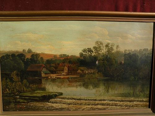 English 19th century Victorian painting of a riverside signed ALLAN