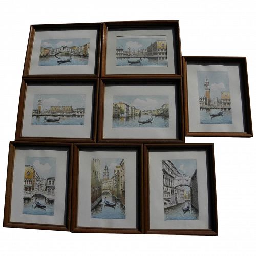 Eight Venice Italy contemporary watercolor paintings of famous sights