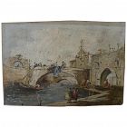 School of GUARDI 18th century antique Italian gouache and ink drawing of Venice