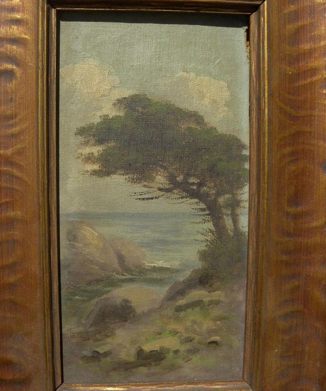 RICHARD DETREVILLE (1864-1929) small coastal landscape oil painting by Northern California artist