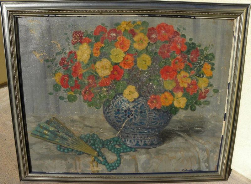 VICENTE SANTAOLARIA (1886-1967) large impressionist floral still life by noted Spanish painter
