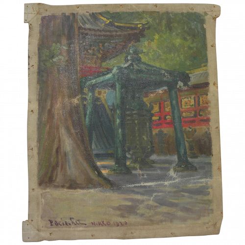 STAN PORAY (1888-1948) early painting of Japanese temple interior at Nikko signed POCIECHA 1920