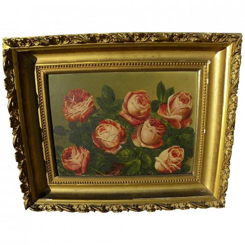 CHARLES STORER (1817-1907) still life painting roses well listed Boston artist