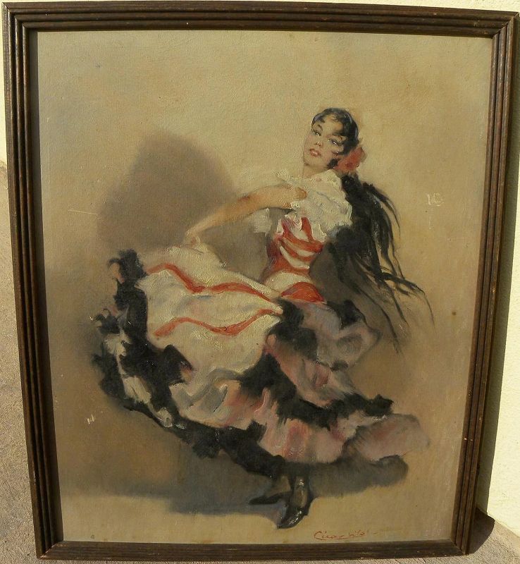 CESAR VILOT vintage Spanish art flamenca dancer painting signed