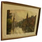 FREDERIC LOUIS LEVE (1877-1968) large beautiful aquatint print of Bruges Belgium canal scene