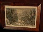 CURRIER & IVES "Skating Scene--Moonlight" scarce small folio hand color lithograph print new best 50