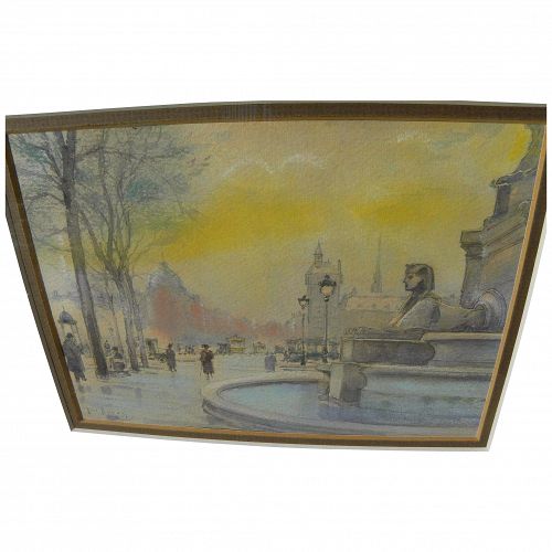 EMILE APPAY (1876-1935) beautiful small mixed media drawing of Paris 1922