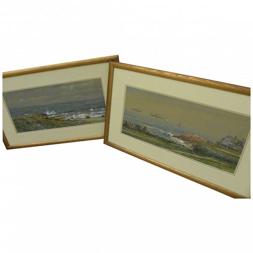 EDMUND DARCH LEWIS (1835-1910) **PAIR** fine American marine art watercolor and gouache coastal landscape paintings