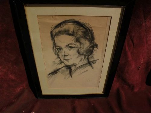 JOSEF FLOCH (1895-1977) signed original charcoal portrait drawing by important Austrian American artist