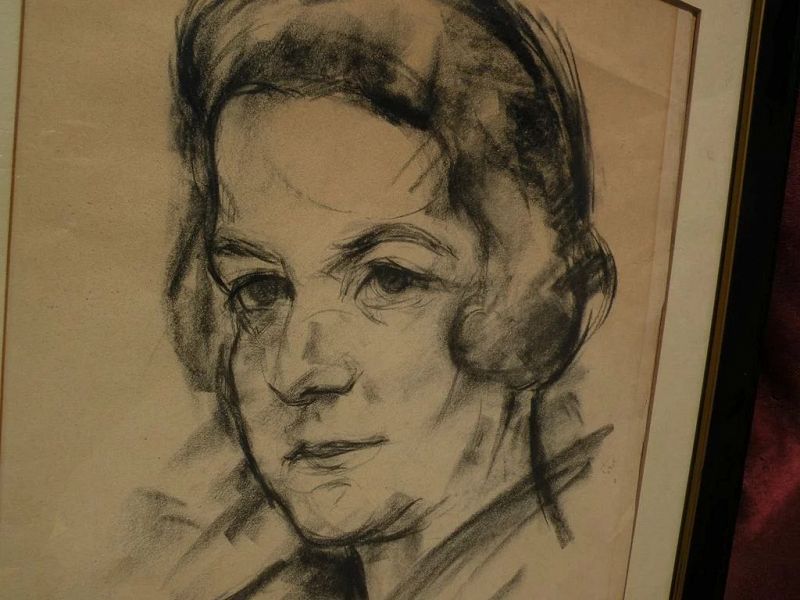 JOSEF FLOCH (1895-1977) signed original charcoal portrait drawing by important Austrian American artist