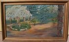 California art signed 1938 impressionist painting spring garden