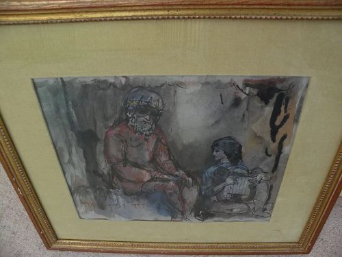 IRVING ALEXANDER BLOCK (1910-1986) Judaica watercolor painting by listed American artist