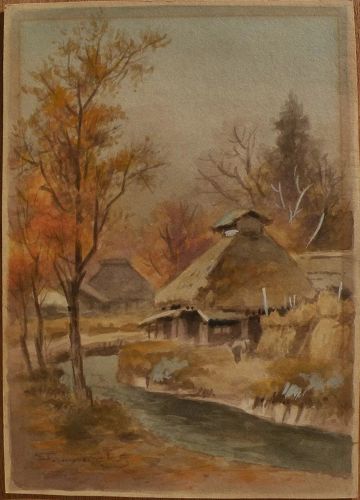FUKUTARO TERAUCHI (1891-) Japanese watercolor landscape painting