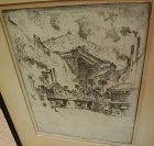 JOSEPH PENNELL (1857-1926) pencil signed etching of Pennsylvania coal town by famous American printmaker and illustrator artist