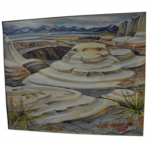 MYRTLE MAE HOFFMAN CAMPBELL (1886-1978) large 1940 modernist Southwest landscape watercolor
