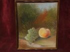 JOHN S. BOWER (19th century American art) pastel still life painting of fruit in a landscape