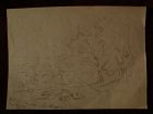 XANTHUS RUSSELL SMITH (1839-1929) noted American artist pencil drawing study of rural landscape with cows