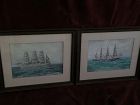 Marine art PAIR of ink and gouache drawings of clipper ships signed and dated