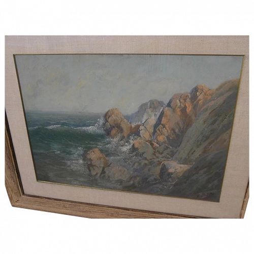 CARL SAMMONS (1883-1968) plein air California art pastel painting of coastal landscape