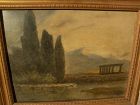 Greek art 1914 signed painting of temple ruins in a luminous landscape