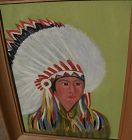 American Indian kitsch circa 1960 amateur painting of a chief with headdress