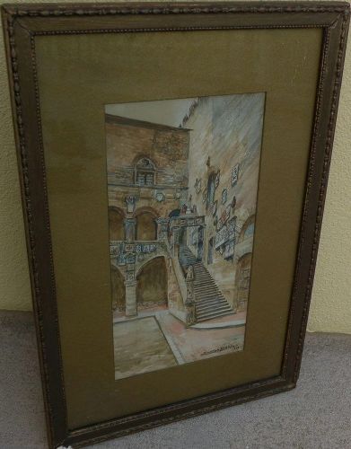 STANLEY INCHBOLD (1856-1921) original watercolor painting of castle by noted English travel artist
