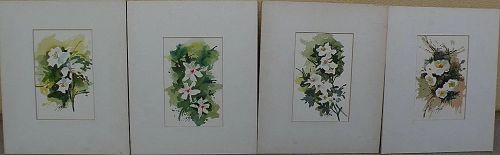 JAKE LEE (1915-1991) **four** California watercolor art signed floral still life paintings
