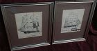 PAIR of marine art ink drawings of clipper ships "Gamecock" and "Cutty Sark"