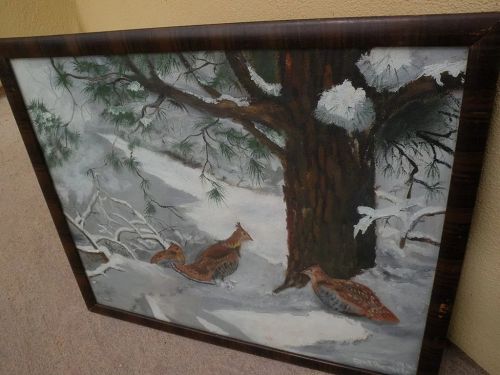 Colorado art 1950 signed painting of grouse in the snow