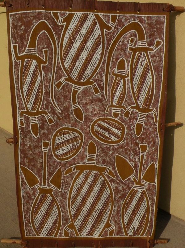 &quot;LEFT HAND GEORGE&quot; JUNGAWANGA (born c. 1938) Australian aboriginal art eucalyptus bark painting