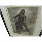 LEONARD CRASKE (1882-1950) marine art pencil signed photogravure print of iconic Gloucester fisherman statue by its creator