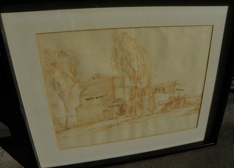 ROGER KUNTZ (1926-1975) California art original study drawing likely for Laguna Art Museum building