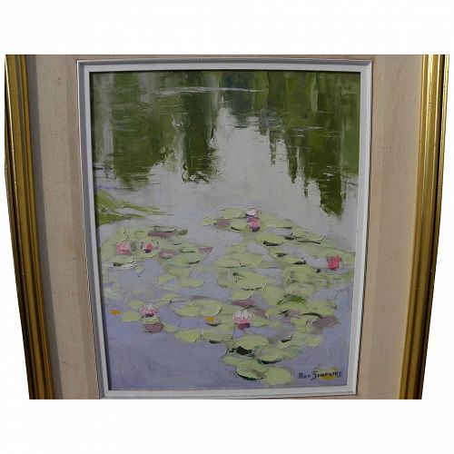RON SIMPKINS (1942-2008) impressionist painting of water lilies by listed Canadian artist