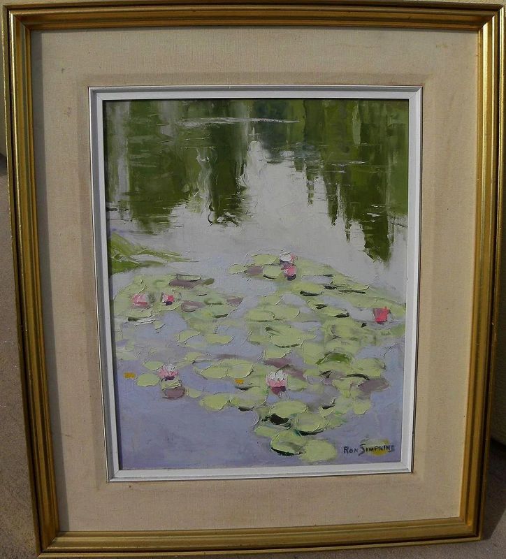 RON SIMPKINS (1942-2008) impressionist painting of water lilies by listed Canadian artist