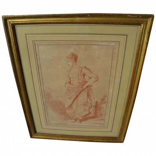 GILLES DEMARTEAU (1722-1776) nicely framed crayon-style 18th century engraving of a lady after painting by Jean-Honore Fragonard (1752-1806)