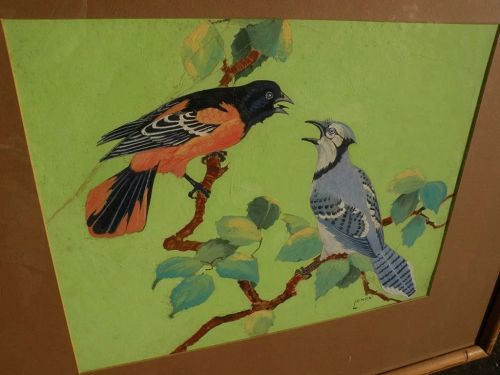 AUGUST CURLEY LENOX (1908-1986) original gouache painting of birds by noted Disney illustrator