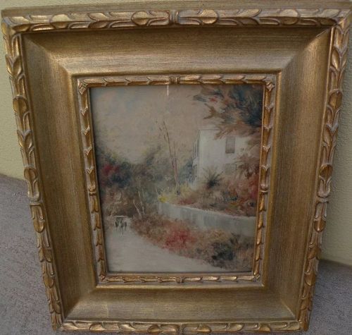 Bermuda or Caribbean vintage signed watercolor of house on a country lane