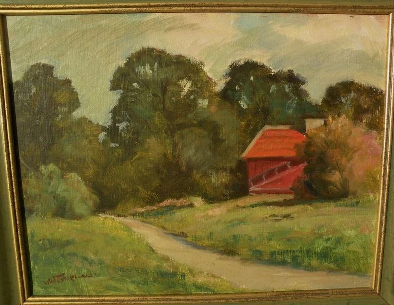 Impressionist landscape painting of a house in a clearing signed Westerlund