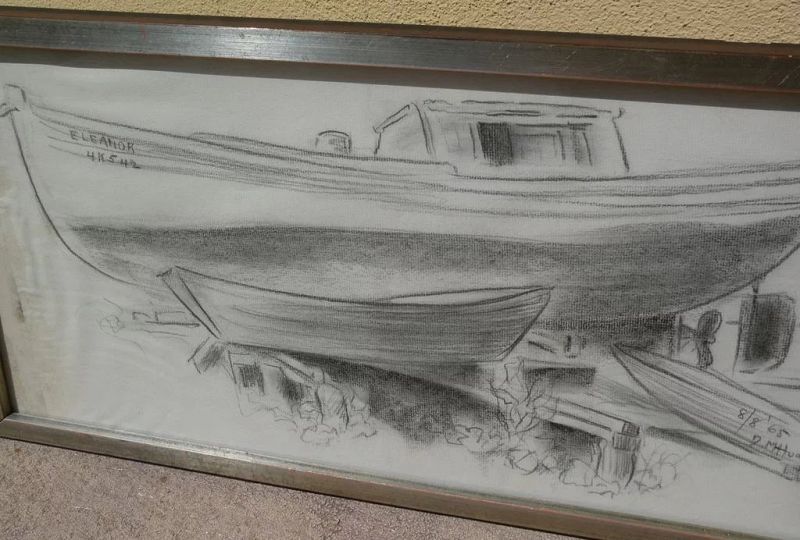 DAISY MARGUERITE HUGHES (1882-1968)  pencil sketch of boatyard dated 1965