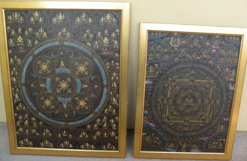 Asian art Tibetan thangka **PAIR** of highly detailed paintings