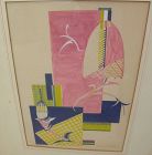 Mid century modern design semi-abstract gouache drawing circa 1950's signed Gilmore