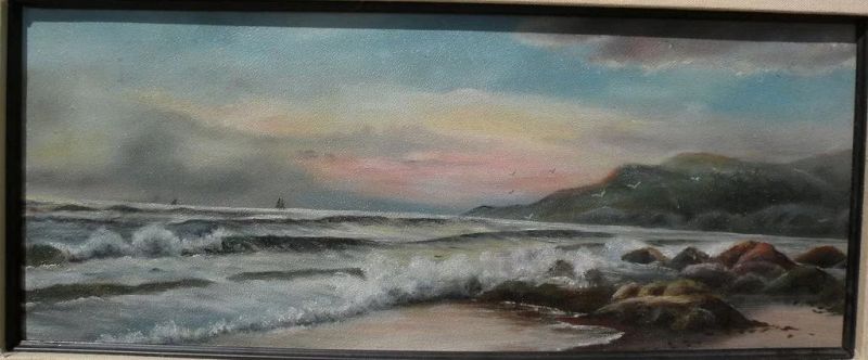 American art antique painting circa 1900 coastal seascape