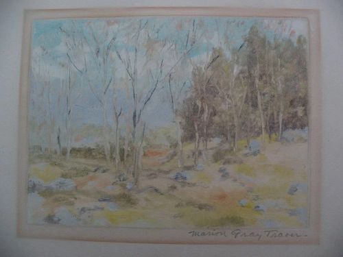 MARION GRAY TRAVER (1892-1964) American art original monotype print of impressionist landscape