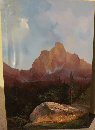 Contemporary luminous painting of high mountains signed