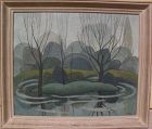 Canadian art modernist 1953 landscape painting reminiscent of Group of Seven signed F. SULLIVAN