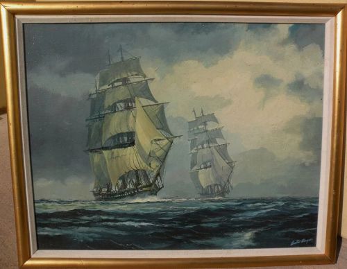 AUSTIN DWYER American marine art painting clipper ships noted artist illustrator