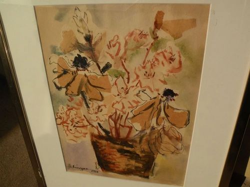 CHINYEE contemporary Asian-American art 1970 watercolor still life painting by well exhibited artist