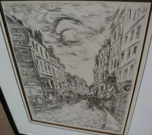 MAURICE de VLAMINCK (1876-1958) plate signed etching print "Rue de la Glaciere" 1937