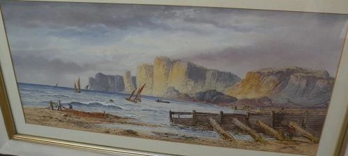 LENNARD LEWIS 1826-1913 English 19th century watercolor painting coast fishermen 1896